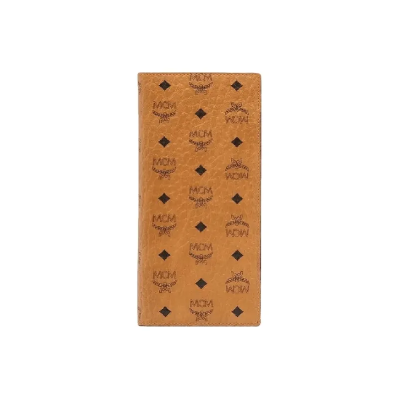MCM Original Visetos Leather Long Clutch Wallet Large Size Unisex Brown Cognac-0