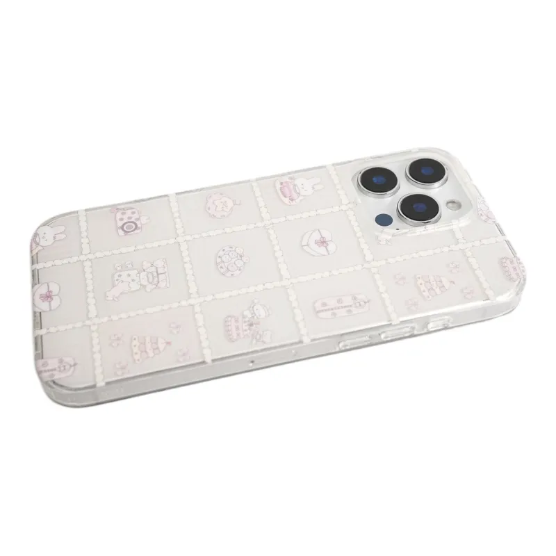 Wei Xin Acrylic Material Rabbit Cake Grid Phone Cases Compatible With IPhone 16/15 Pro Max/Apple 13/14 Pro/Max-5