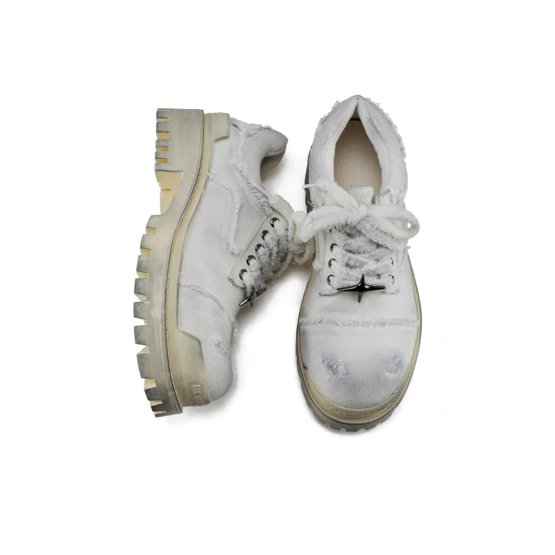 HANQIAORIJI Black Blood Series Abrasion Resistant Breathable Low Top Casual Shoes Men's Distressed White-3