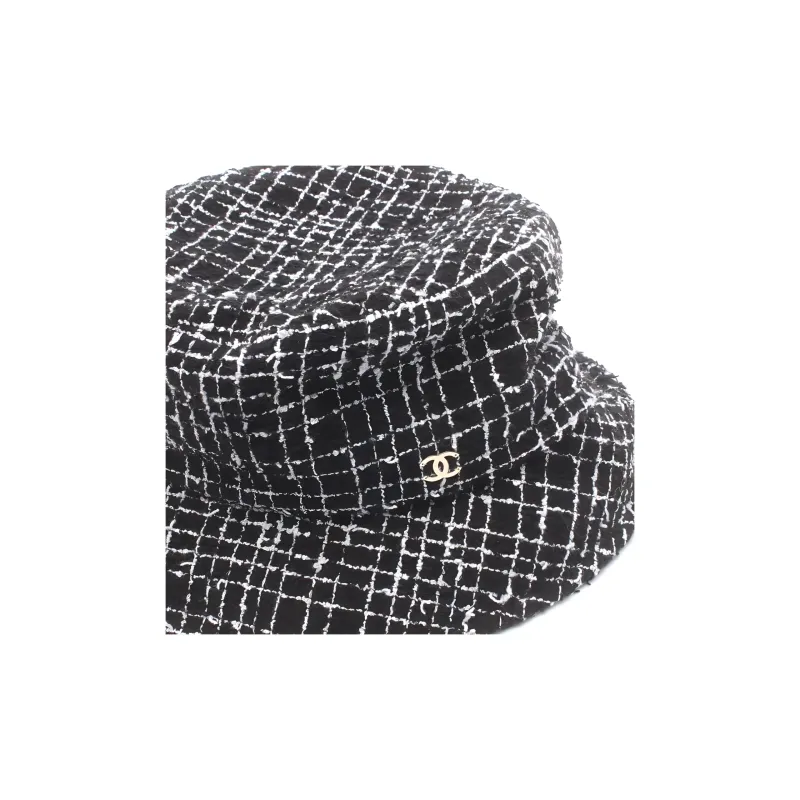 CHANEL Cotton Bucket Hats Women's Black/White-3