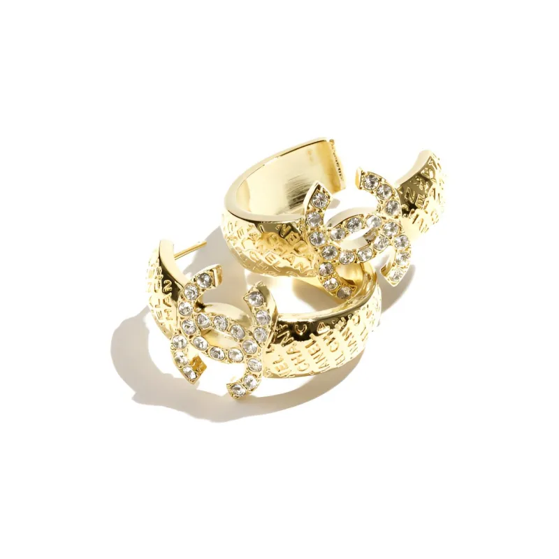 CHANEL Metal Rhinestone Crystal Earrings Women's Gold-2