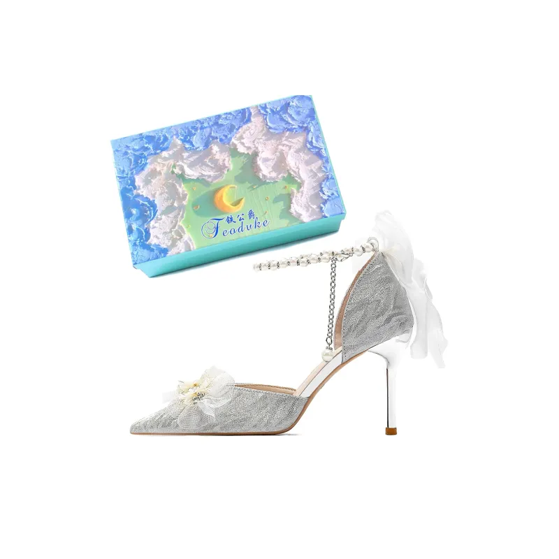 Feo Dvke Slim Heel High Heels 8cm 6cm Women's Silver Gift Box Set-0