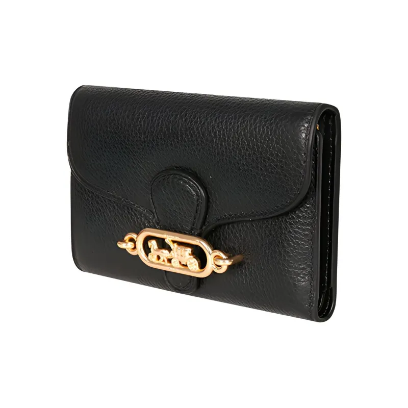 COACH Jade Leather Coin Purse Card Holder, Wallet Women's Black-1