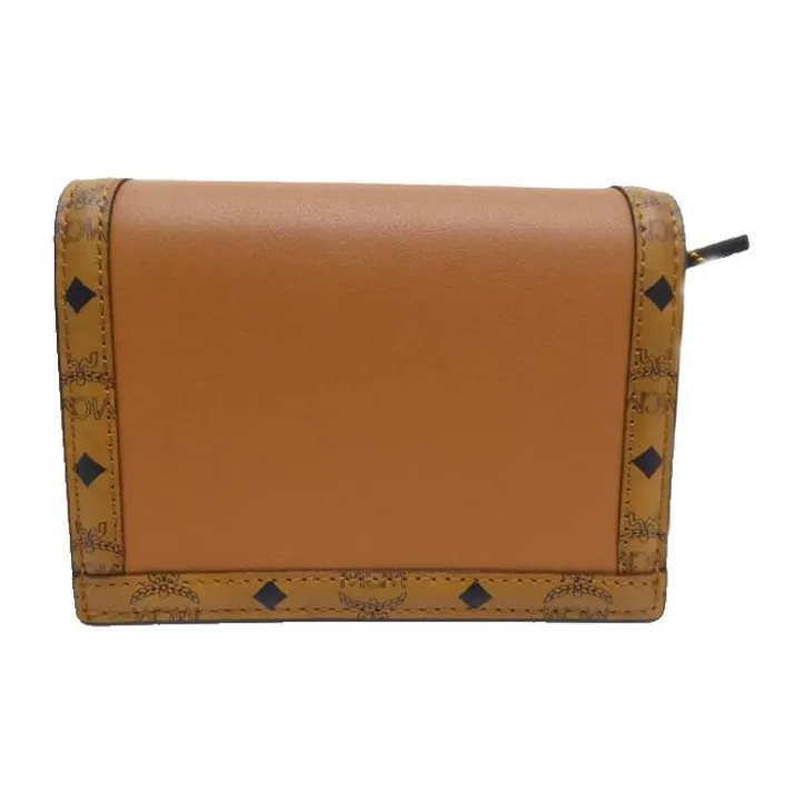 MCM Tracy Visetos Calfskin With Canvas Trim Wallet Mini Women's Cognac-1
