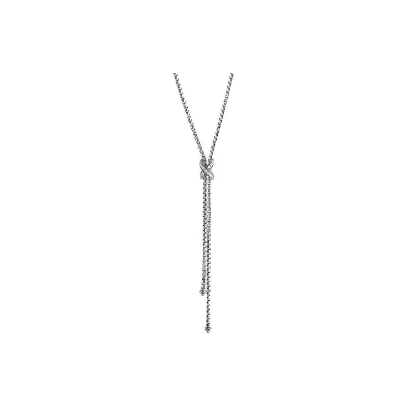 David Yurman Sterling Silver Petite X Larial Diamond Necklace-0