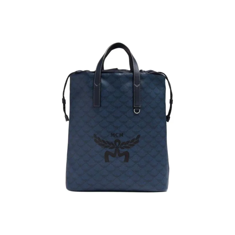 MCM Artificial Leather With Textile Backpack Unisex Blue-0