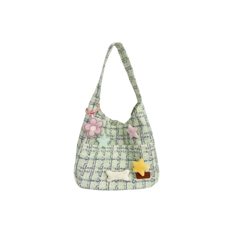 BUBM Fleece Shoulder Bag Unisex Green/Blue/Pink-0