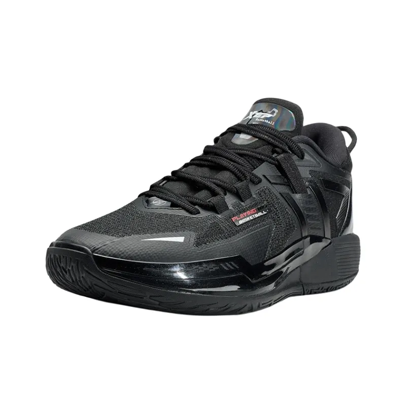 XTEP Cushioning, Slip Resistant, And Abrasion Resistant Low Top Basketball Shoes Men's Black Sun Red-1