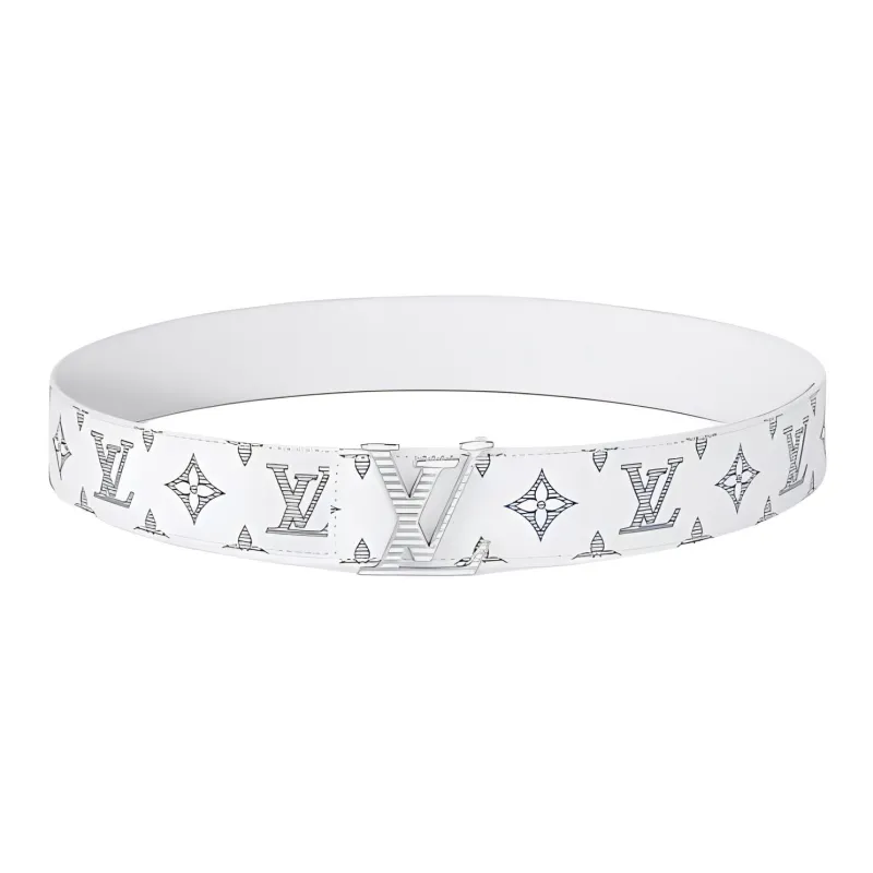 LOUIS VUITTON Leather Belts Men's White 4CM-1