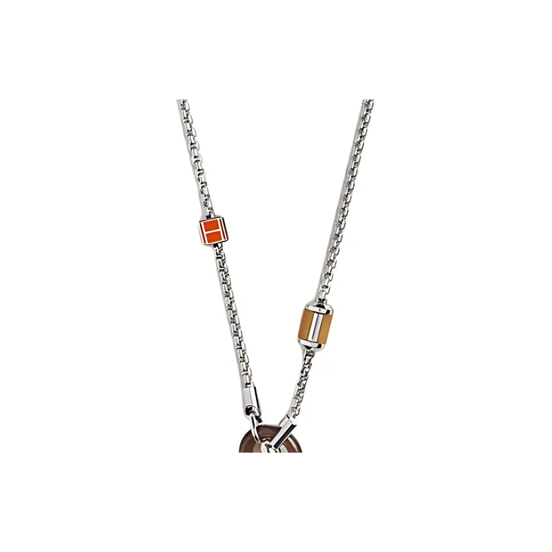 HERMES Calfskin Horn Metal Palladium Plated Necklaces Men's Silver-2