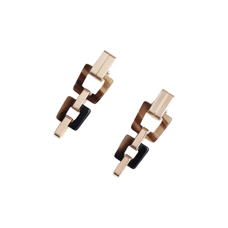 HERMES Ox Horn Earrings Women's Brown-1