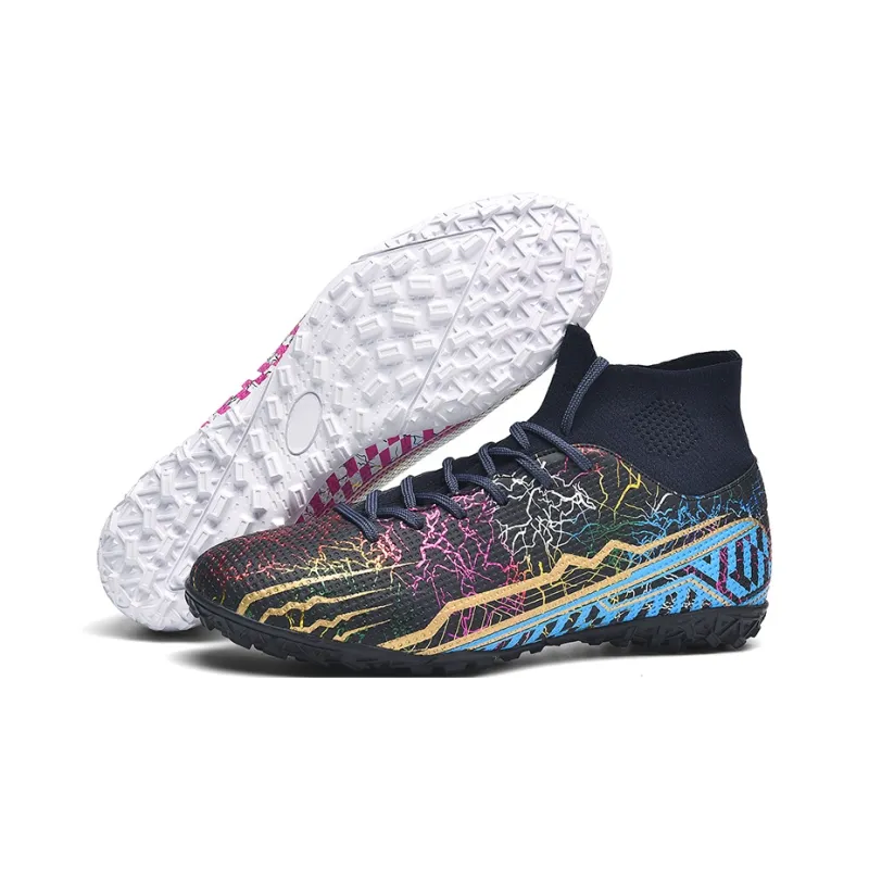 QIUTEXIONG Soccer Shoes Unisex High Top White/Black/Aqua/Mismatched-40
