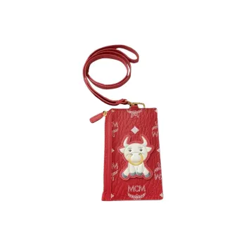 MCM Canvas Lanyard Card Holder Women's Red