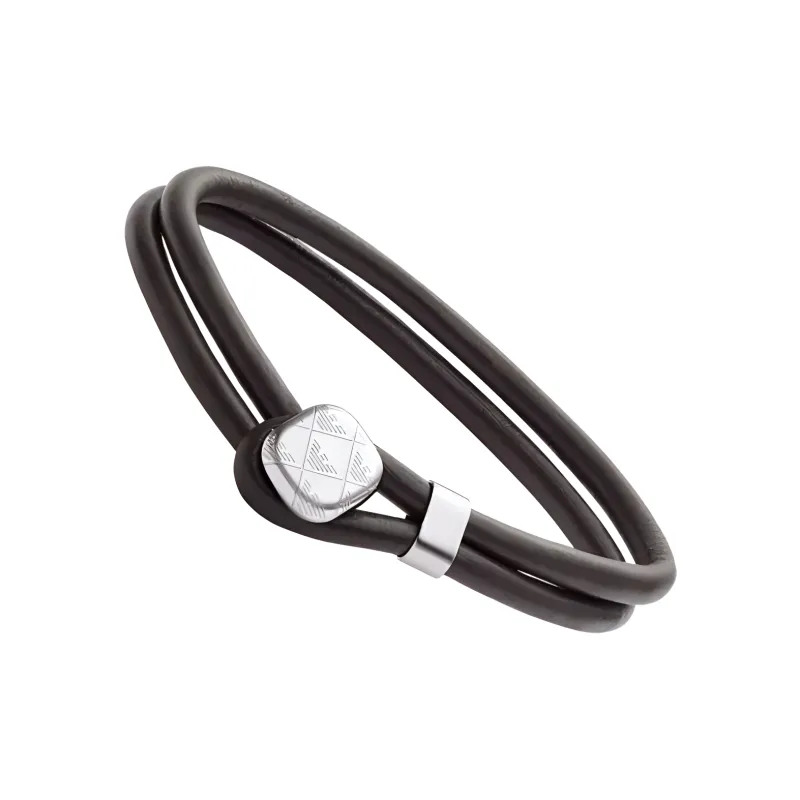 EMPORIO ARMANI Steel, Leather Bracelets Men's Black-1