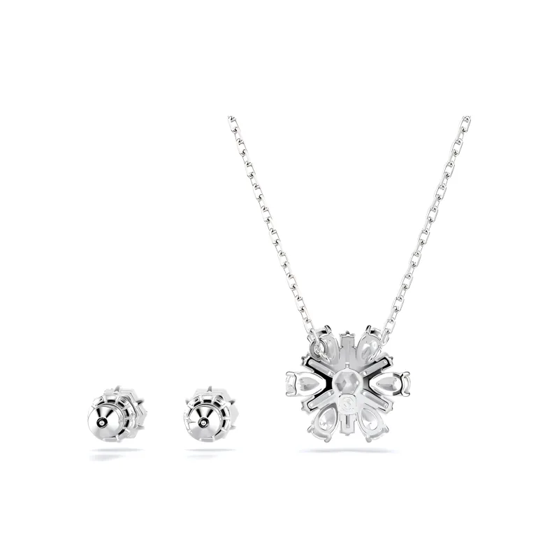 Swarovski Synthetic Cubic Zirconia Rhodium-Plated Necklace+Stud Earrings Set Women's Silver-1