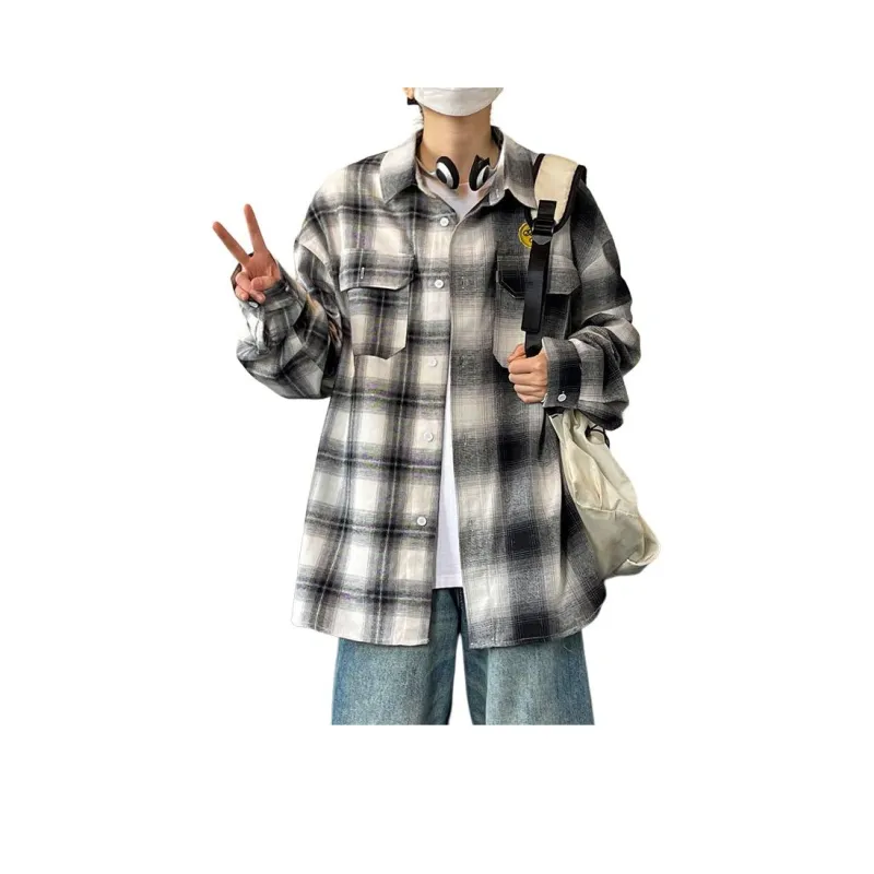 NEAR HERE Shirt Unisex Black Plaid-0