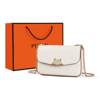 PT'SON Cow Leather Small Square Bag, Underarm Shoulder Bag, Crossbody Bag Regular Women's White
