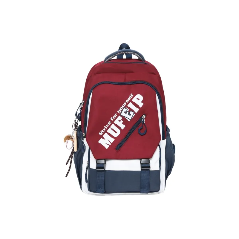 BRABOSTON Nylon Backpack Unisex White/Black/Red-10