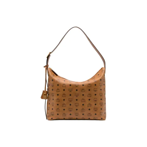 MCM Aren Canvas With Leather Shoulder Bag Large Size Women's
