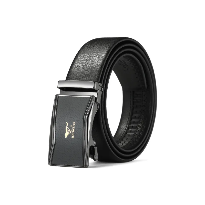SEPTWOLVES Genuine Cow Leather Automatic Buckle Belt Men's Width 3.5CM-0