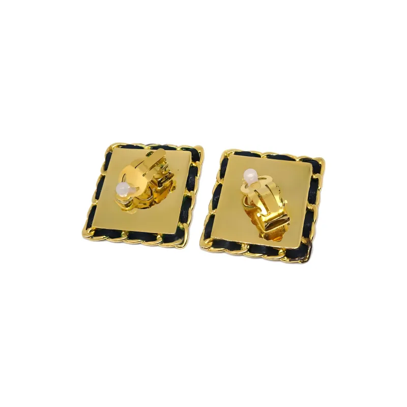 CHANEL 1980 1990 Leather trimmed Cc Clip on Earrings-1