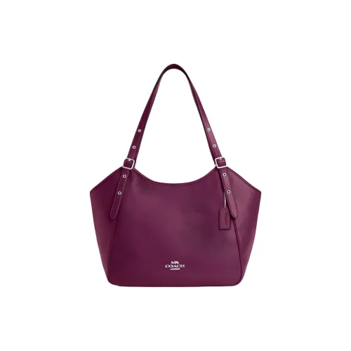 COACH Zip Shoulder Bag Leather Tote Bag Shopping Bag Handbag Shoulder Bags Women's Dark Berry