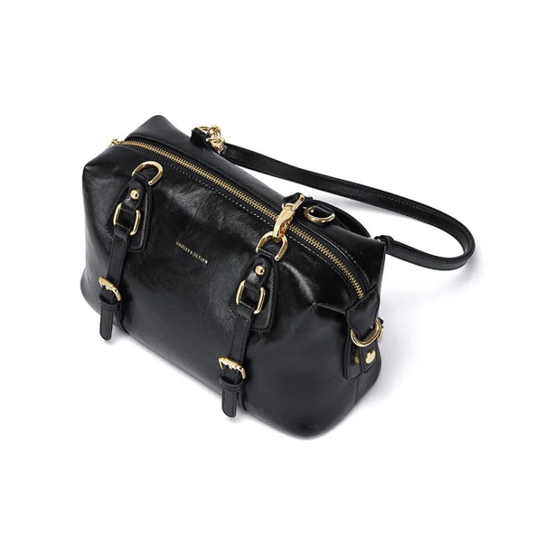 CNOLES Microfiber Synthetic Leather Backpack, Crossbody Bag, Shoulder Bag Women's Black-2