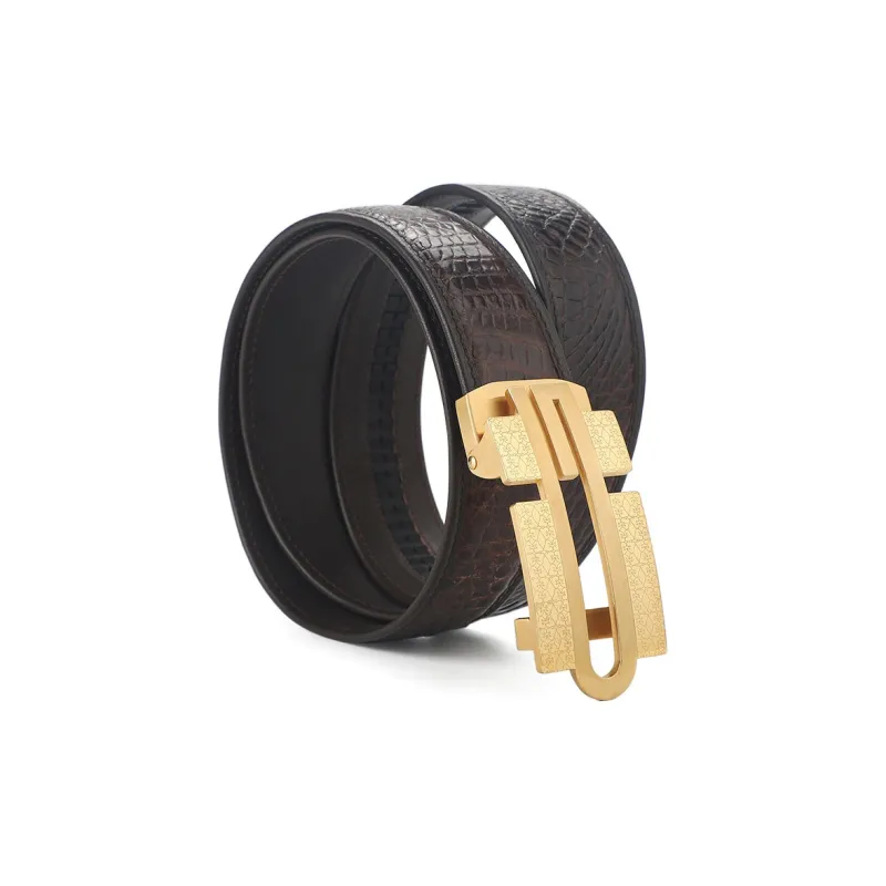 V.V.Brown Crocodile Leather Belts Men's 3.5cm-10