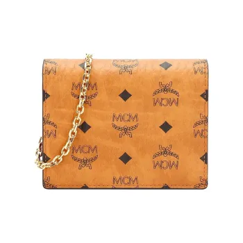 MCM Artificial Leather Wallet Mini Women's Brown Cognac