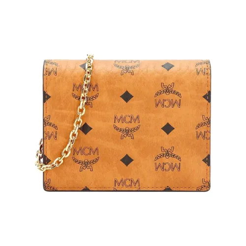 MCM Artificial Leather Wallet Mini Women's Brown Cognac