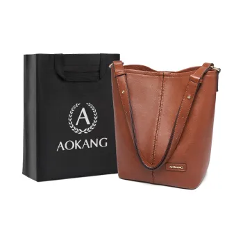 AOKANG Cow Leather Shoulder Bag, Tote, Bucket Bag Large Size Women's Caramel Brown/Classic Black/Coffee