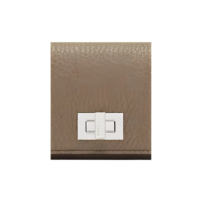 FENDI Peekaboo Roman Nappa Leather Business Card Holder Wallets Women's Light Brown-4