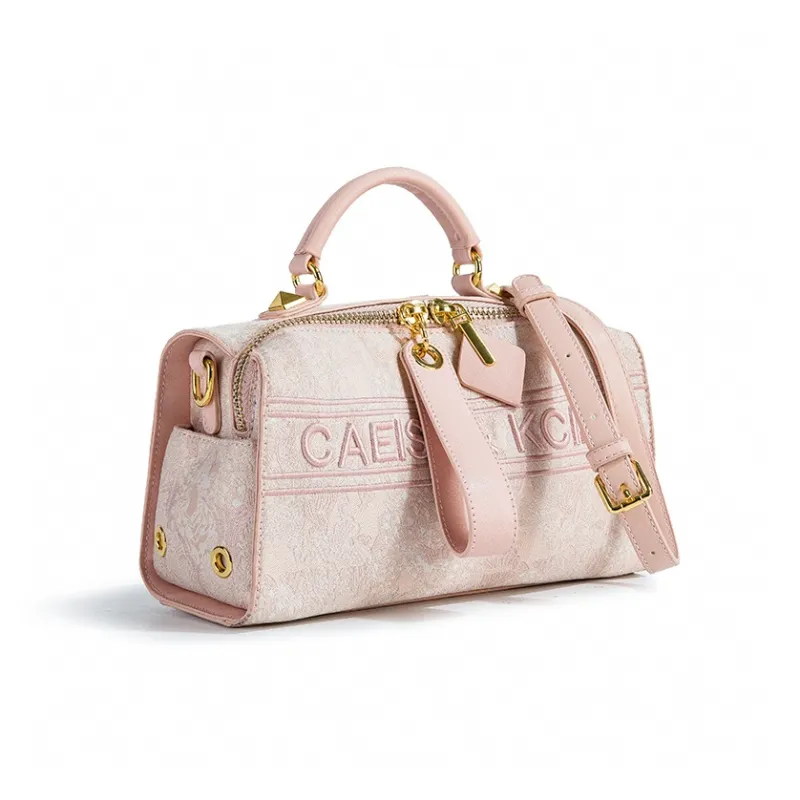 CAEISL&KCIEL Polyurethane Synthetic Leather Handbag Women's Embroidery Pink/Embroidery Gray-1