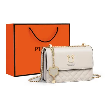 PT'SON Cow Leather Small Square Bag, Underarm Shoulder Bag, Crossbody Bag Regular Women's Ecru