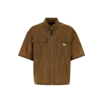PRADA Logo Plaque Zip Up Shirt