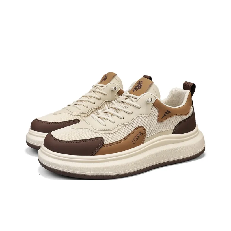 U.S. POLO ASSN. Coverage Slip Resistant Cushioning Lightweight Breathable Low Top Skateboard Shoes Men's Apricot Coffee-2