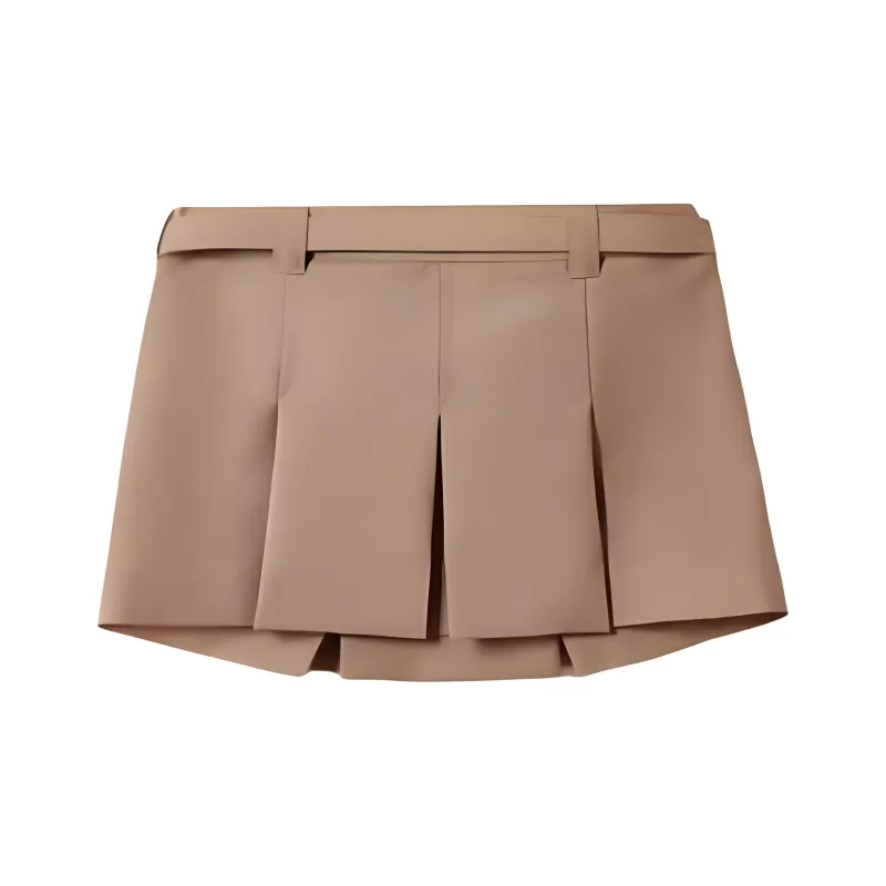 MIU MIU Belt-Detailed Pleated Mini Skirt-1