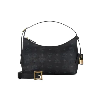 MCM Aren Coated Canvas Shoulder Bag, Handbag Small Size Women's Black
