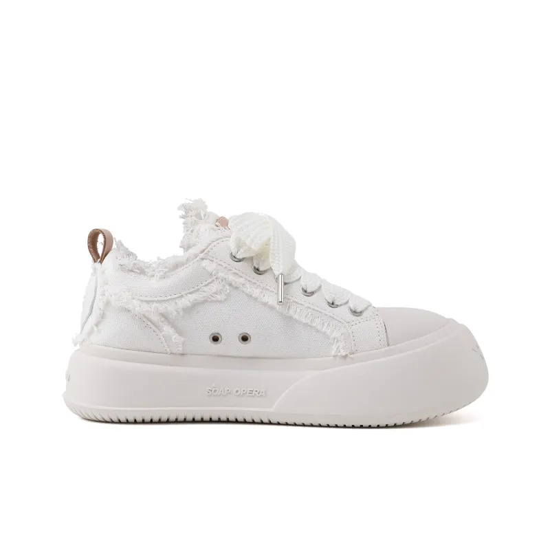 SOAP OPERA Anti Slip And Wear Resistant Height Increasing Low Top Skateboard Shoes 5cm Unisex White-2
