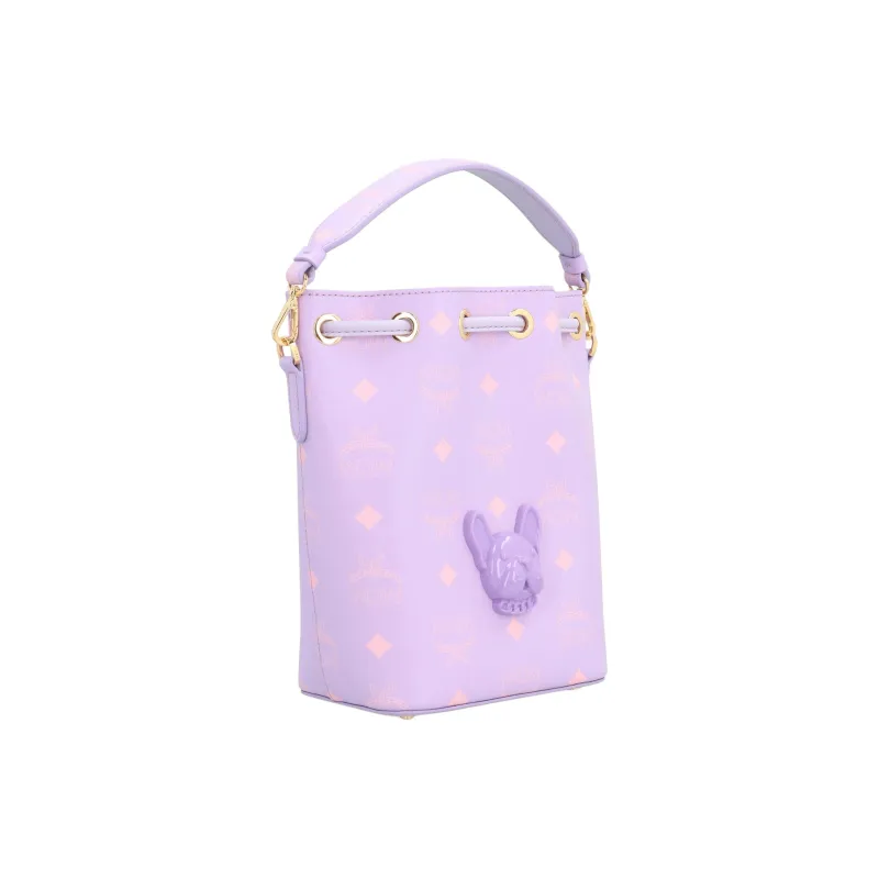 MCM Visetos Leather Bucket Bags Shoulder Bags Handbags Crossbody Bags Mini Women's Purple-2