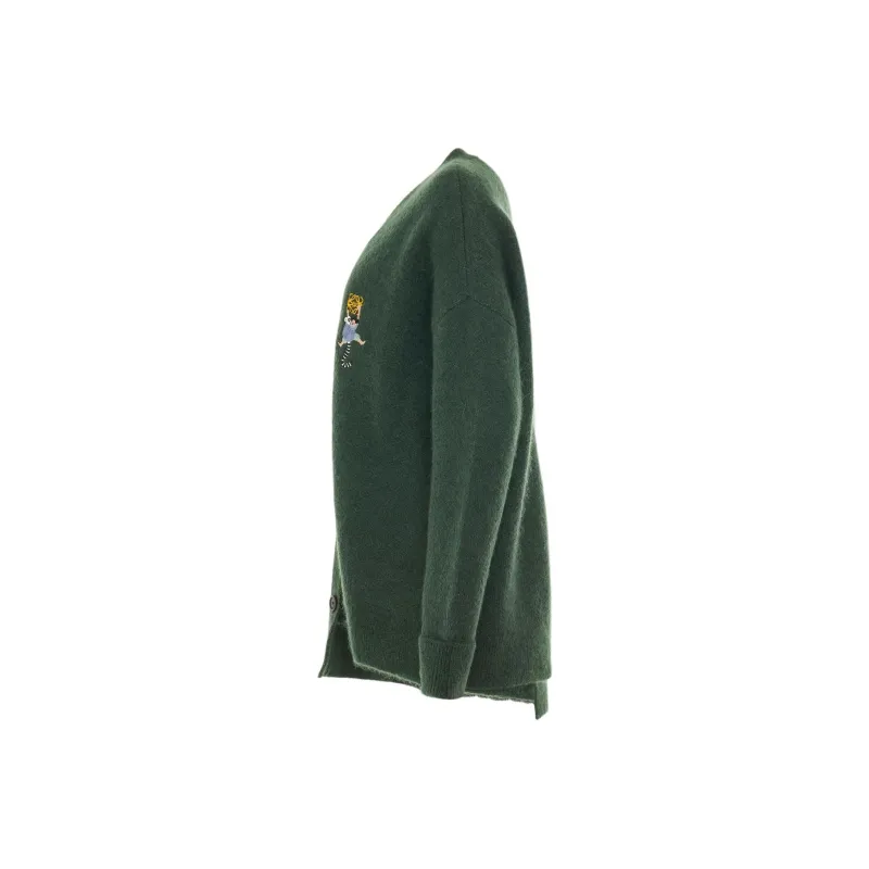 LOEWE Asymmetric Cardigan 'Dark Green'-2