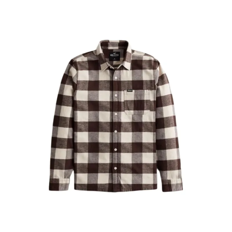 Hollister Shirt Men's Brown Plaid-0