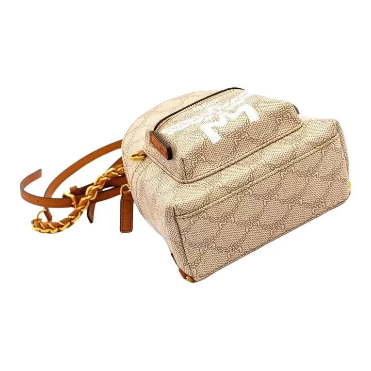 MCM Canvas Backpack Extra Mini Women's Beige-3