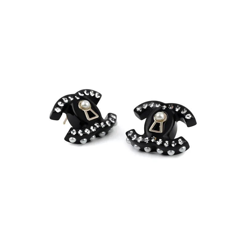 CHANEL Earrings Women's Black-3