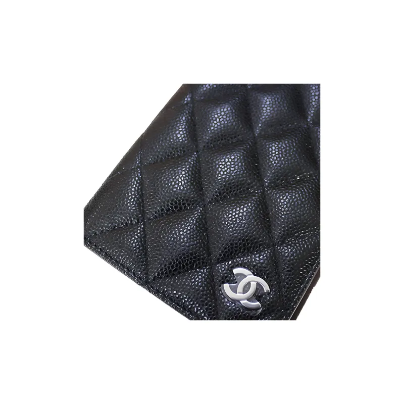 CHANEL Grain Litchi Grain Cow Leather Passport Card Holder Women's Black-4