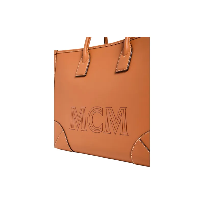 MCM Calfskin Shoulder Bag, Crossbody Bag, Handbag Tubas Women's Brown Cognac-3