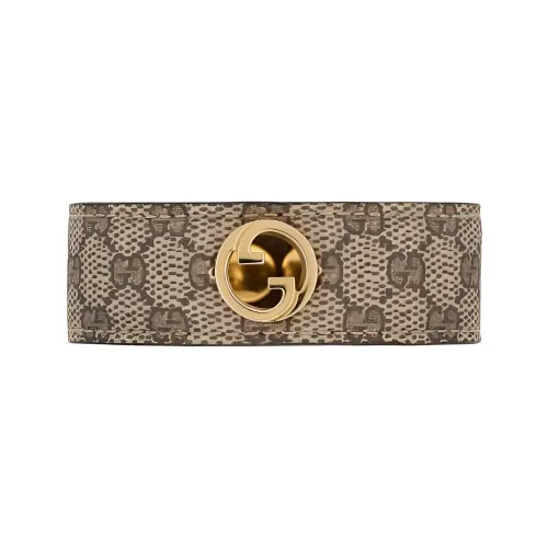 GUCCI Metal Leather Canvas Bangles Unisex Umber