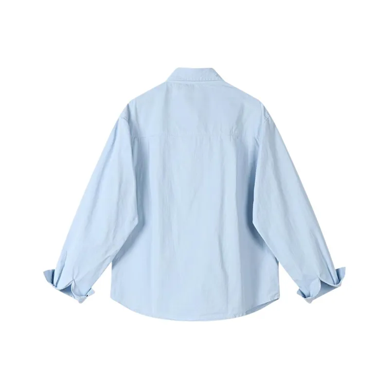 Mu Xiao Xin Shirts Women's Solid Color Blue Deer-0