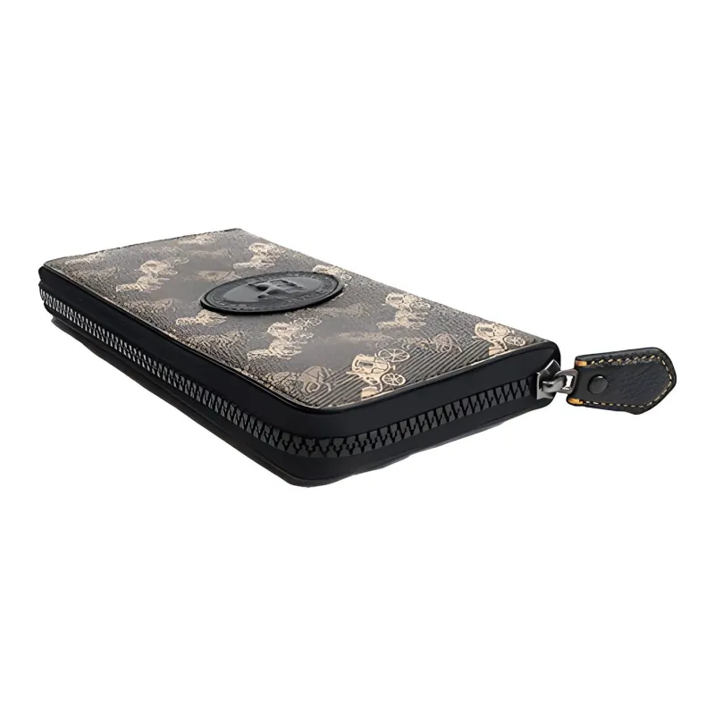 COACH Accordion Zip Leather Handheld Wallet Women's Coffee Horse-Drawn Monogram-3
