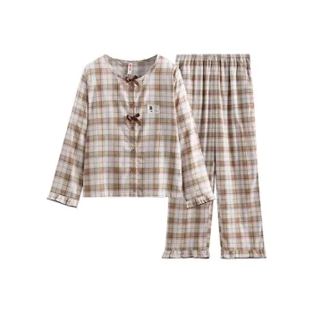 FENTENG Pajama Set Women's Yellow And Green Plaid